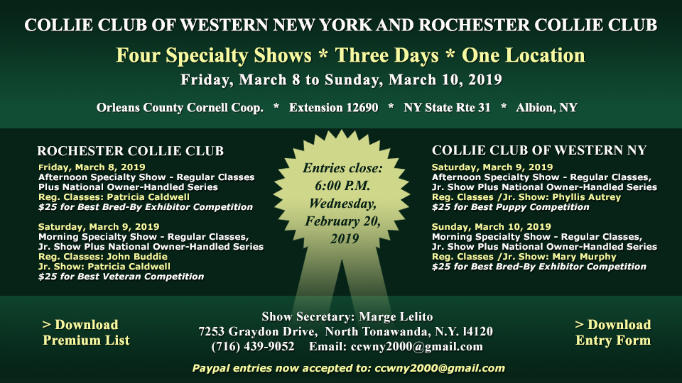 Collie Club of Western New York / Rochester Collie Club -- 2019 Specialty Shows