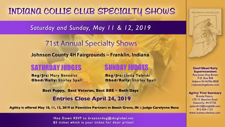 Indiana Collie Club -- 2019 Specialty Shows and Agility Trial