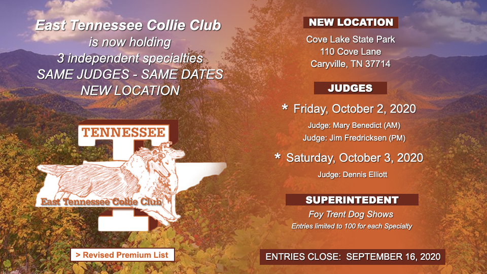 East Tennessee Collie Club -- 2020 Fall Specialty Shows