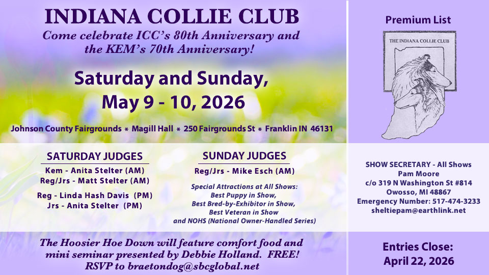 Indiana Collie Club -- 2026 Specialty Shows and Kem Memorial Sweepstakes